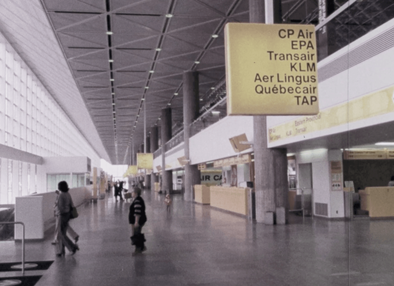Montreal Dorval Airport ticket counters in 1978 airline promo movie