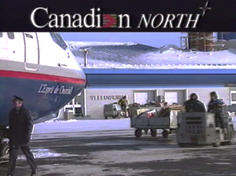 Canadian Airlines Boeing 737-200Combi with gravel kit at Yellowknife circa early 1990s