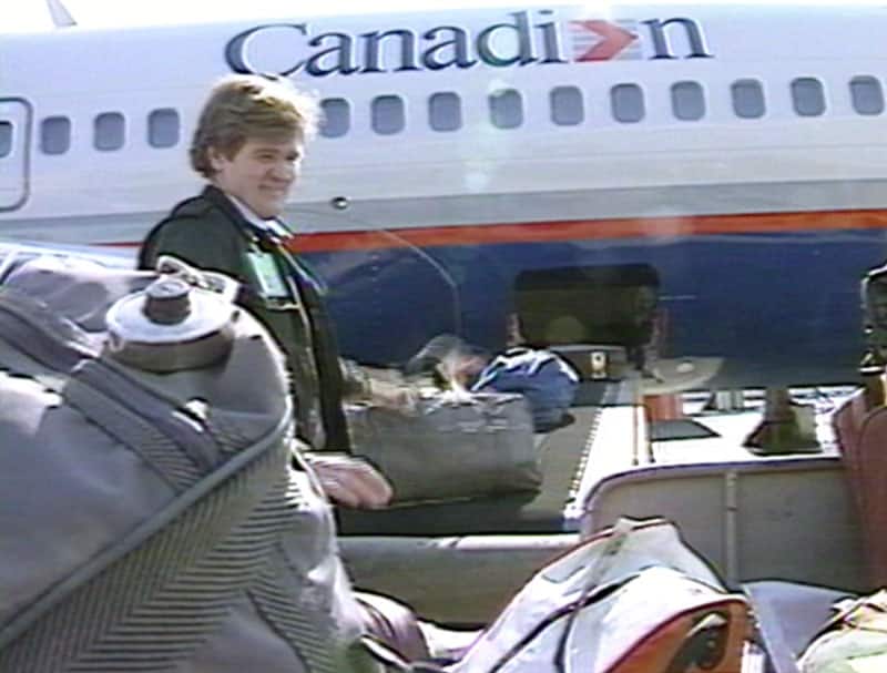 Belly cargo being loaded onto a Canadian Airlines 767 circa 1992