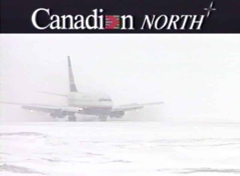 Canadian Airlines Boeing 737-200Combi with gravel kit possibly landing at Cambridge Bay, NWT early 1990s