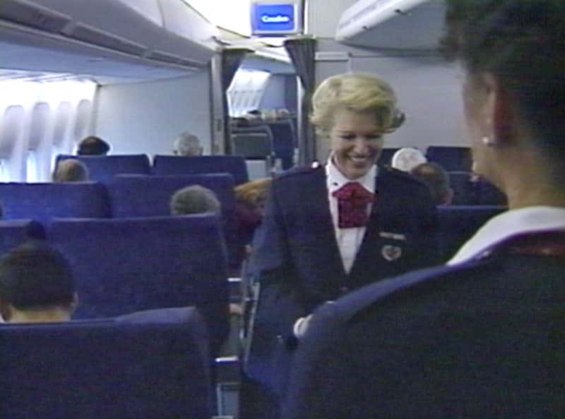 Canadian Airlines flight attendants in the cabin of a CAIL 747-400, circa early 1990s
