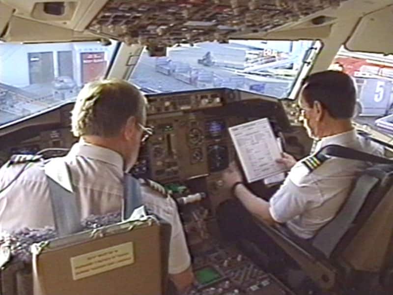 Canadian Airlines International Boeing 767-300ER pilots on flight-deck preparing for push back at YYZ