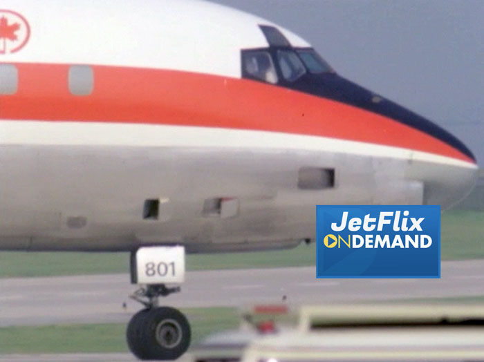 Close up nose study of an Air Canada DC-8-43 on the move at Vancouver Airport Old Airport circa 1966, preview from the film "Airlines in Canada 1960s" which streams at JetFlix TV