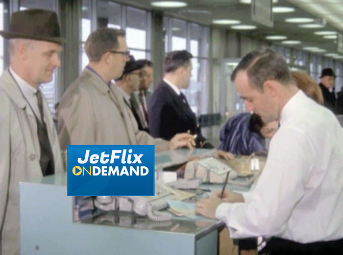 Passengers at the Montreal Dorval Check-in counter, preview from the film "Airlines in Canada 1960s" streaming at JetFlix TV