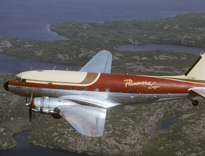 Plummers Lodge DC-3 air-to-air Yellowknife summer 1993
