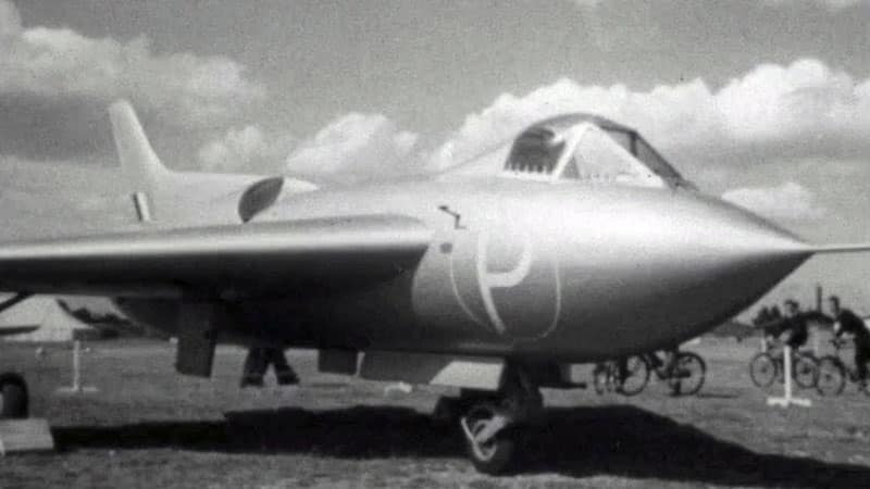 Avro 707 test supersonic aeroplane at the 1949 SBAC Farnborough Airshow video movie streaming on JetFlix TV.