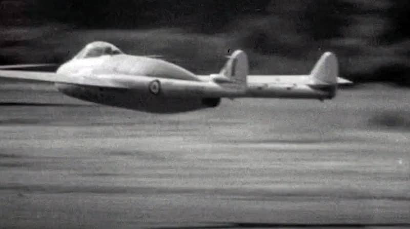 De Havilland Venom put through her paces at the 1949 SBAC Farnborough Airshow video movie streaming on JetFlix TV.