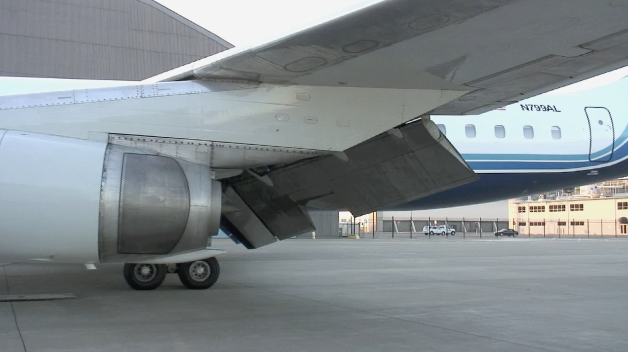 ATI DC-8-62 N799AL is towed from the hangar at McClellan Airport on May 10, 2013, for a taxi and max power engine check on two of the JT3 engines. JetFlix TV's Henry Tenby filmed the entire event using multiple video camera on the flight deck, exterior of the aircraft and in the cabin viewing the wings and engines. The check was performed by ATI maintenance and engineers Robert Dobler and Phil Sisco. Two days later this aircraft was filmed on its flight to Travis AFB. This is a screenshot from the 9 episode mini series "DC-8 Farewell" that streams on the JetFlix TV streaming service for aviation super fans.