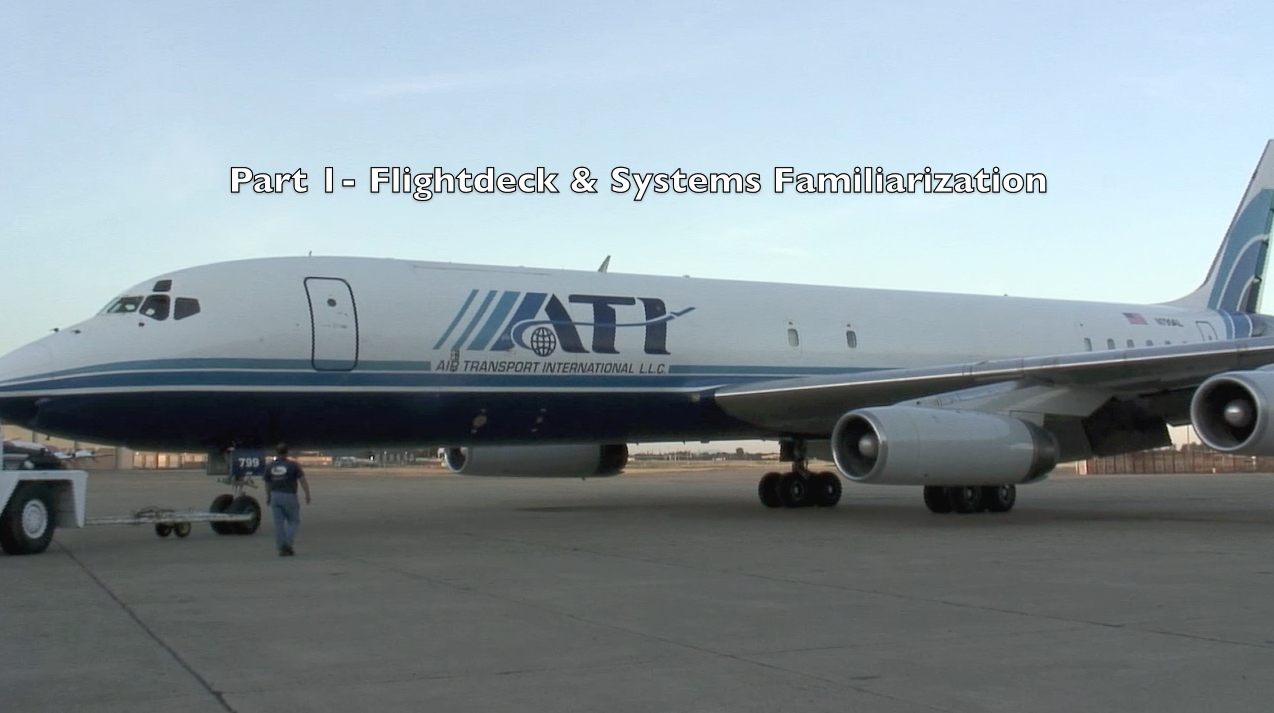 ATI DC-8-62 N799AL being towed from the hangar at McClellan Airport on May 10, 2013, in preparation for taxi and engine tests. This is a screenshot from the 9 episode mini series "DC-8 Farewell" that streams on the JetFlix TV streaming service for aviation super fans.