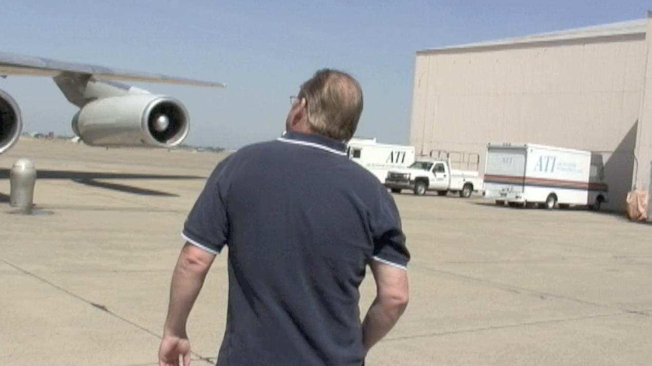 ATI maintenance engineer Robert Dobler presenting a walk around tour and systems presentation of ATI DC-8-62 N799AL at McClellan Airport on May 10, 2013. This is a screenshot from the 9 episode mini series "DC-8 Farewell" that streams on the JetFlix TV streaming service for aviation super fans.